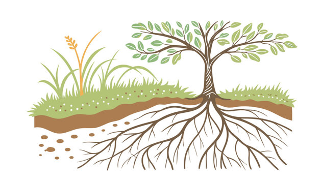 Tree root system underground cross section nature