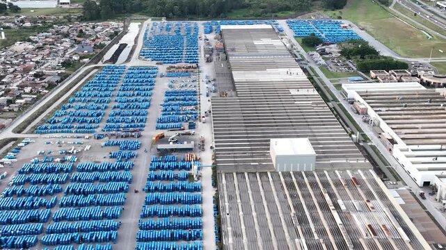 Industrial Data center in Santa Catarina, Brazil. Aerial view. Production of porcelain tiles and large format porcelain slabs.