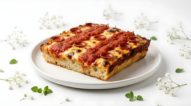 Detroit Style Pizza on White Background