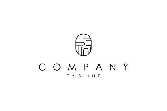 Vector logo on which an abstract image of Greek columns and arches as well as a scroll with poetry in an oval.