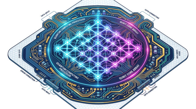 Quantum computing processor with qubit core array and circuit board