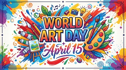 Fototapeta premium World Art Day April 15 vibrant colorful banner art, Art Day colorful April 15 creative poster design, World Art Day April 15 colorful creative banner
