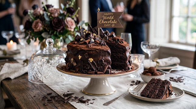 Decadent Chocolate Layer Cake on Elegant Dessert Table at Celebration Event