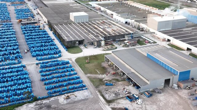 Industrial Data center in Santa Catarina, Brazil. Aerial view. Production of porcelain tiles and large format porcelain slabs.