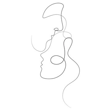 Continuous One Line Drawing of Romantic Couple Face Abstract Minimalist Illustration