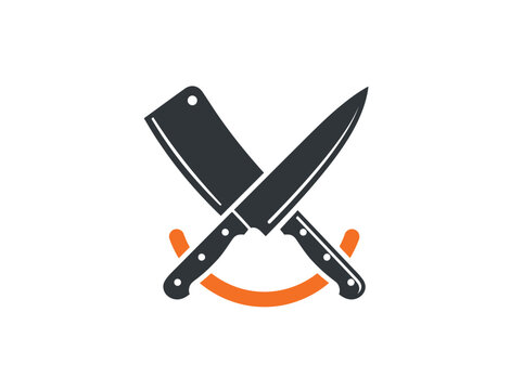 Crossed Chef Knife and Cleaver Vector Logo for Butchery and Restaurant Branding