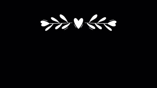 Hand drawn floral doodle divider with heart and leaves minimal white outline vignette sketch