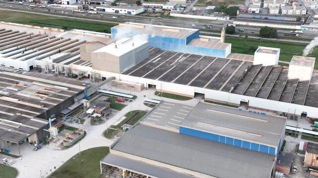 Industrial Data center in Santa Catarina, Brazil. Aerial view. Production of porcelain tiles and large format porcelain slabs.