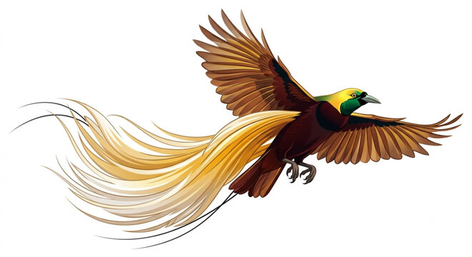 Greater Bird of Paradise Flying Isolated on White Background Vector Illustration