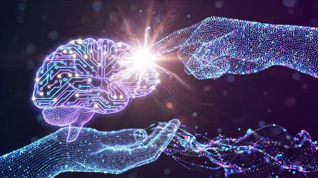 Artificial intelligence and machine learning with a glowing brain and circuit network. Futuristic technology of neural data connection, cognitive computing, and digital innovation for the future