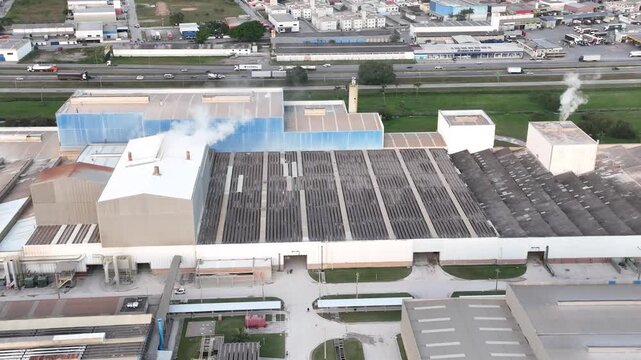 Industrial Data center in Santa Catarina, Brazil. Aerial view. Production of porcelain tiles and large format porcelain slabs.