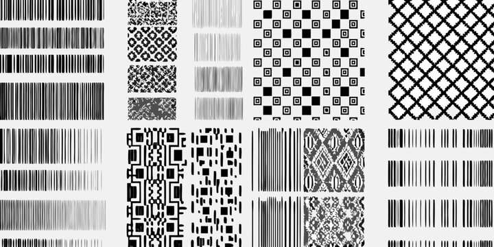 Collection of black and white barcodes and datamatrix codes flat vector illustration barcode code linear
