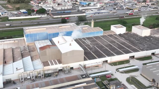 Industrial Data center in Santa Catarina, Brazil. Aerial view. Production of porcelain tiles and large format porcelain slabs.