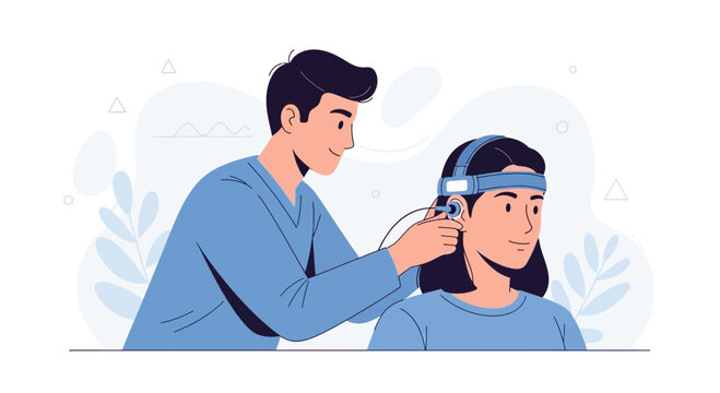 Doctor Attaching EEG Electrode to Patient's Ear for Neurological Examination and Brain Wave Monitoring