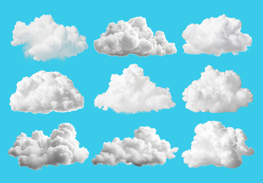 Fluffy Clouds Against Blue Sky Element Design Set