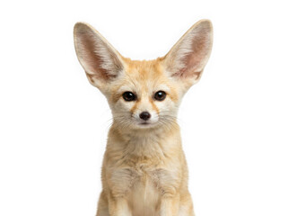 Obraz premium Front view portrait of young fennec fox with large ears and transparent background
