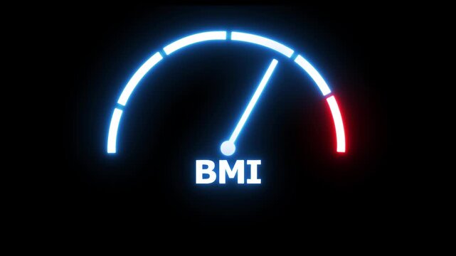 Body mass index meter read level result. Color scale with arrow from green to red. The measuring device. Colorful infographic gauge element.4k animation video.