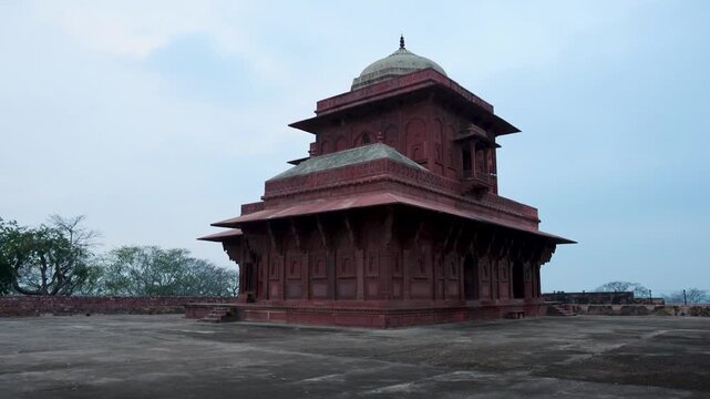 Historic Mughal Pavilion At Fatehpur Sikri Displaying Red Sandstone Architecture