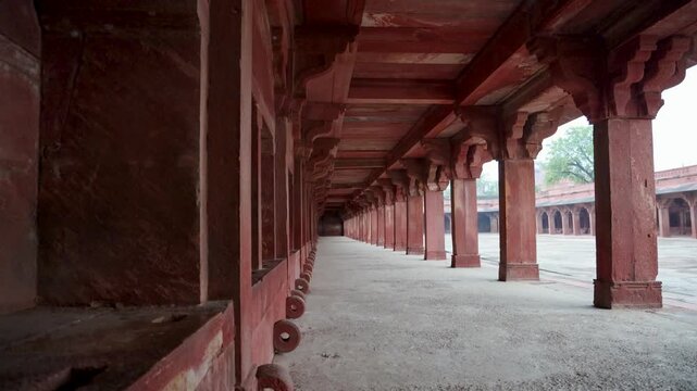 Historic Red Sandstone Corridor at Fatehpur Sikri Mughal Heritage Complex India