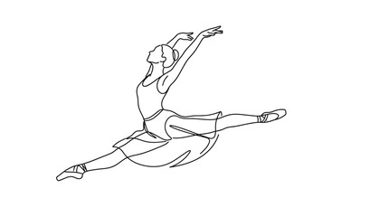 Obraz premium Graceful ballerina captured mid-leap, showcasing elegance and dynamic movement in a contemporary art style illustration