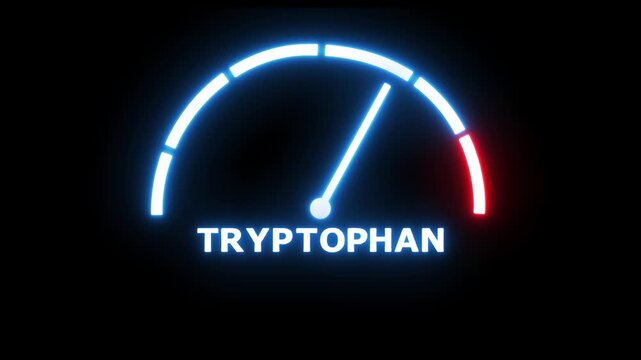Abstract meter with scale reading high level of tryptophan amino acid.4k animation video.