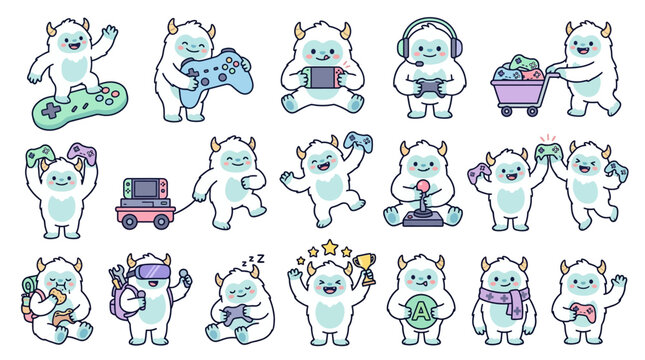 Cute Yetis Enjoying Various Gaming Activities