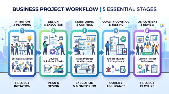 Five essential stages for a professional business project management workflow process