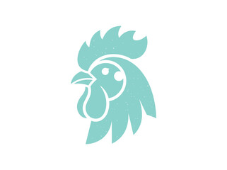 Modern Teal Rooster Head Logo - Minimalist Stylized Chicken Icon with Vintage Texture for Farm and Food Branding © Budi