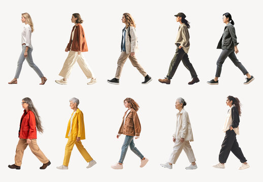 Diverse People Walking Confidently Element Set