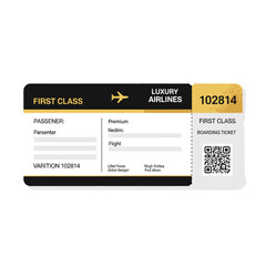 Obraz premium Luxury First Class Airline Boarding Pass Ticket Template with QR Code