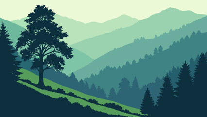 Fototapeta premium Theth Valley Alpine Gradient Illustration