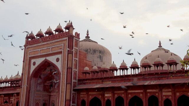 Historic Mughal Mosque Jama Masjid fatehpur sikri Architecture with Red Sandstone Arches and Domes
