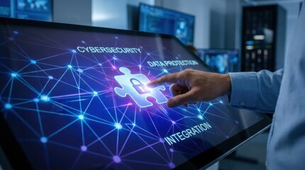 Fototapeta premium Cybersecurity and data protection concept on a digital screen
