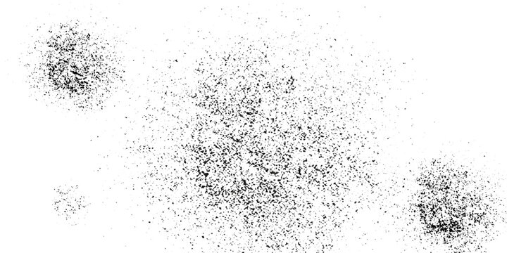 Ink splatters and dust particles create an abstract, textured overlay effect on a white background, perfect for grunge or distressed design elements.