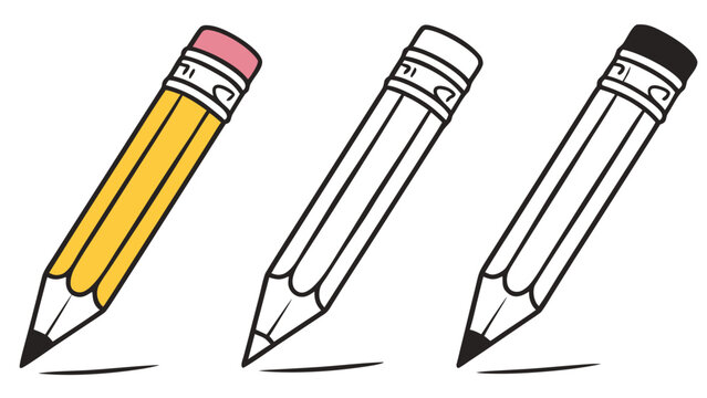 Set of three pencils with different eraser colors
