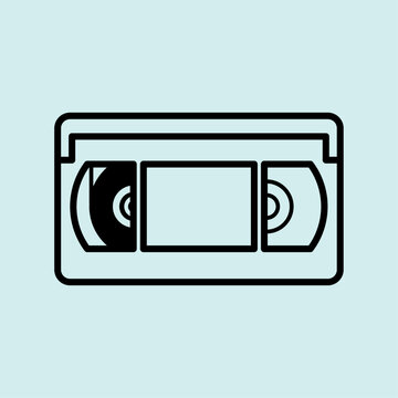 Vintage VHS video cassette tape line icon for old movie playing and recording.