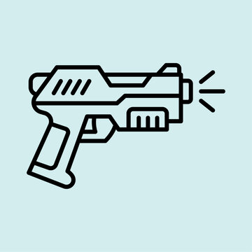 Sci-fi laser blaster ray gun toy line icon from retro video games.