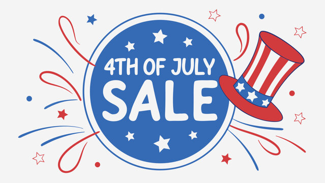 4th of july sale banner with uncle sam hat and stars