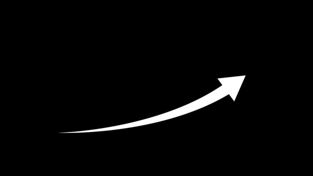 White arrow pointing up and right illustrating growth on a solid black background screen.