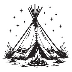 Traditional Native American Teepee Tent Camping Under Night Sky Illustration © Anh Hoang