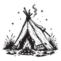 Traditional Native American Teepee Tent Camping Under Night Sky Illustration © Anh Hoang