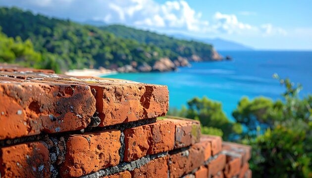 Stack of Old Bricks Overlooking a Tropical Beach Paradise.