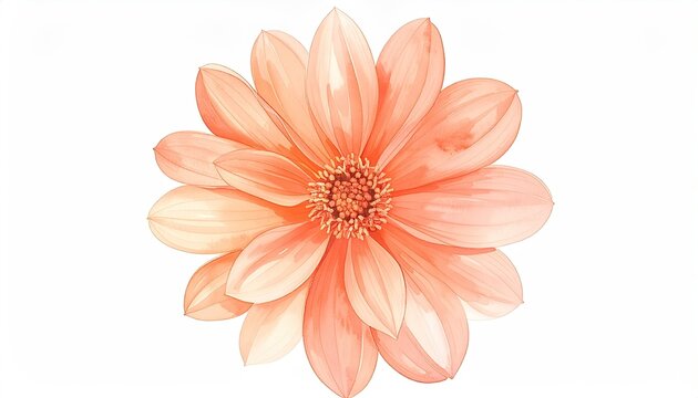 Watercolor Painting of a Delicate Peach Dahlia Flower.