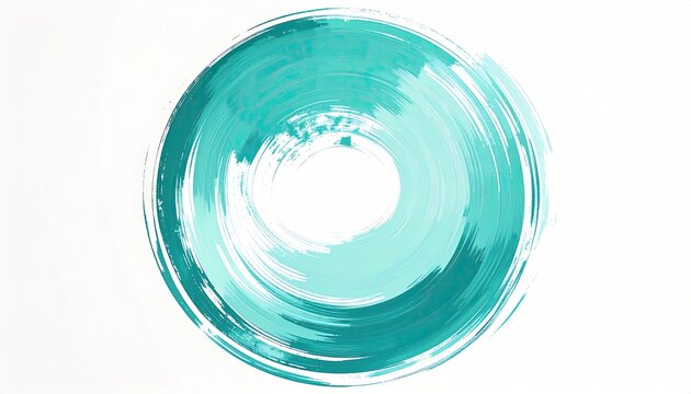 Abstract Teal Brush Stroke Circle on White Background.