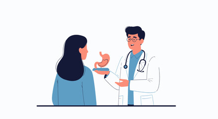 Obraz premium Doctor explains stomach anatomy and health to patient, medical illustration