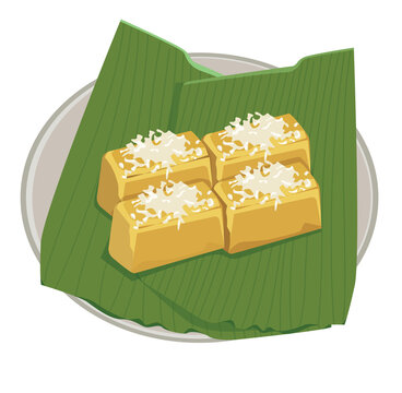 A plate of gethuk (a cassava-based snack) looks delicious, topped with grated coconut.