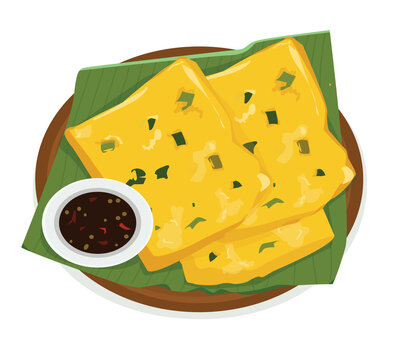 An illustration of a plate of warm tempe mendoan ready to be eaten.