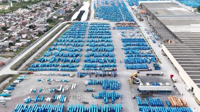 Industrial Data center in Santa Catarina, Brazil. Aerial view. Production of porcelain tiles and large format porcelain slabs.