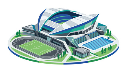 Modern Sports Complex: Stadium, Track, Swimming Pool, Soccer Field © jambu