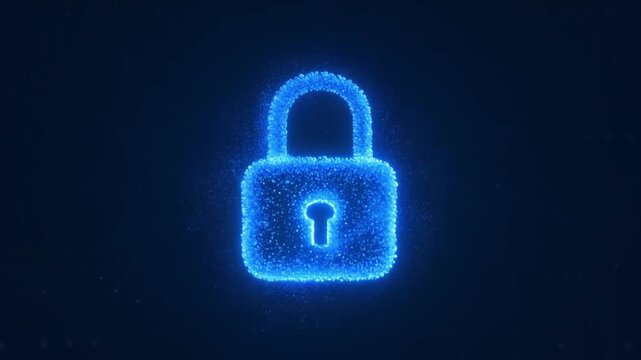 Cybersecurity data protection privacy encryption shield padlock lock keyhole glowing digital blue neon network security secure access technology concept abstract background confident secure data